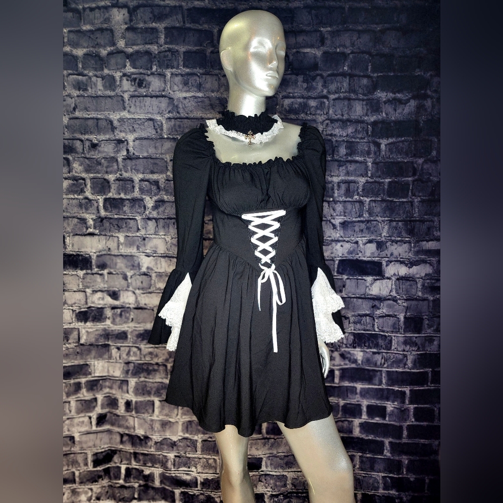 NWT! Cottage Witch Goth Lace Bell Sleeve Peasant Dress ~ by Dark In Love - Picture 4 of 12